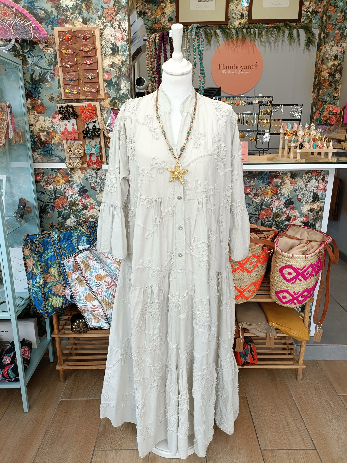 Vestido camisero algodón beige