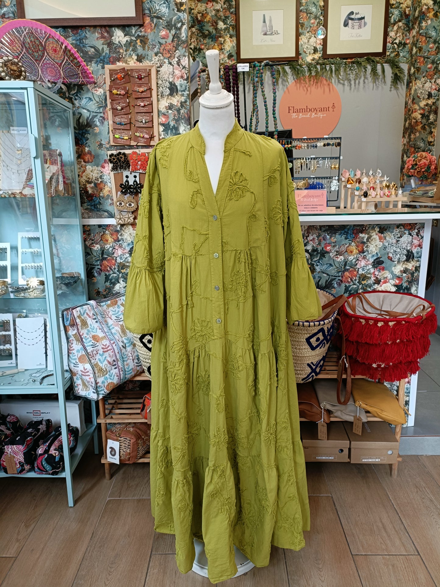 Vestido camisero algodón verde