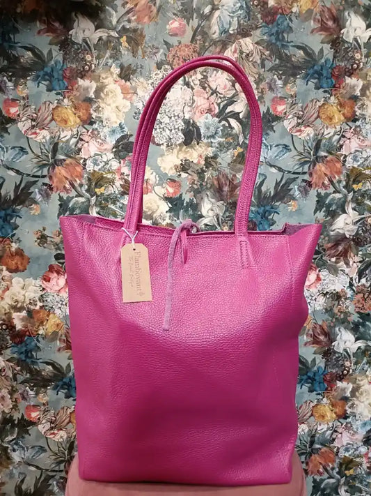 Bolso Tote de Piel Grugosa Rosa Fucsia