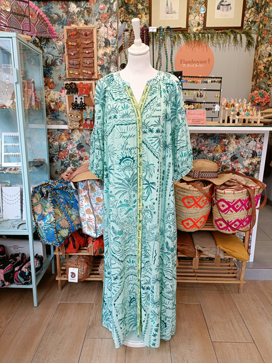 Vestido túnica camisero con estampado tropical
